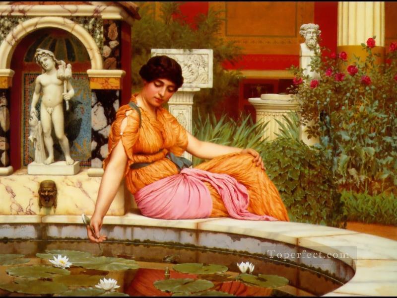 ユリの池 1901年 新古典主義の女性 ジョン・ウィリアム・ゴッドワード油絵